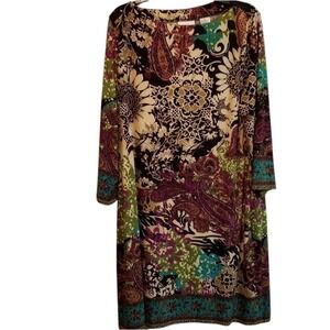 ECI New York Plus XXL Paisley Floral Print Long Sleeve Dress Fall‎ Comfy Casual